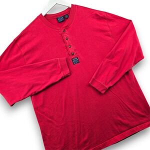 Structure Blue Original Outdoor Henley Shirt Mens L Solid Red Long Sleeve VTG